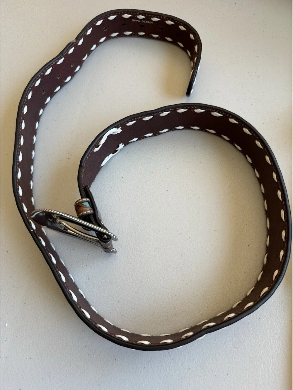 Nocona Women's Western Floral Belt XL Brown/White/Turquoise Adjustable Buckle